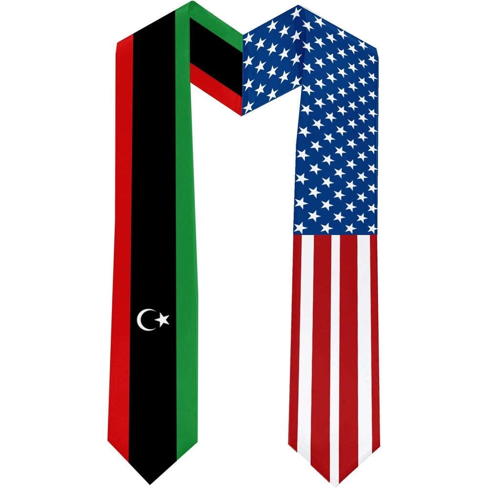 2607 2025 Libya Flag and USA Flag Graduation Stole Graduation Sash